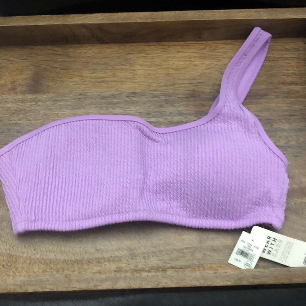 aerie One-Shoulder Ribbed Bikini Top in Lavender